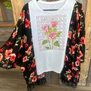 Kindness Tee with Floral Kimono